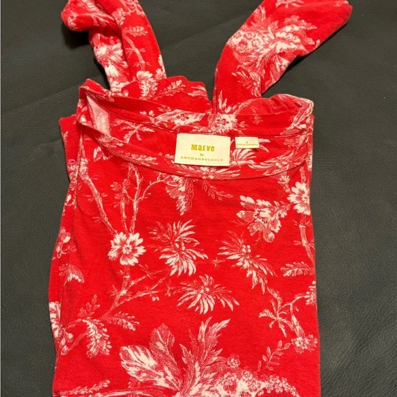 Maeve Anthropologie Red Tie Front Short Sleeve Shirt Size Small M1 - Picture 7 of 7